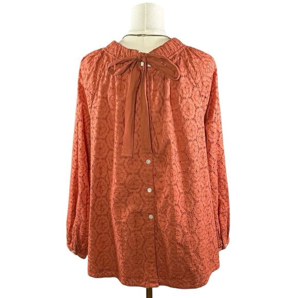 Roller Rabbit Glyn Eyelet Long Sleeve Cotton Blouse Boho Peasant Cottagecore | M - Picture 3 of 13